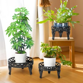 Jotboom 3 Pack Metal Plant Stands Indoor Outdoor,Heavy Duty Iron Flower Pot Stands for Multiple Plants,Rustproof Low Round Plant Holder for Garden,Patio,Home