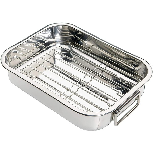 SDMAX Roasting Tin Tray Stainless Steel Oven Roasting Tin with Rack, Small, Medium Large X Large (Small 28X21X4.5CM)