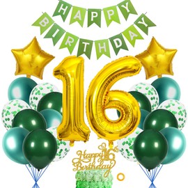 SNOWZAN Decoration for 16th Birthday Girls Boys Green Gold 16th Birthday Decoration Girls Boys 16th Birthday Decorations 16th Birthday Girl Decoration with Happy Birthday Banner for Birthday 16 Boys