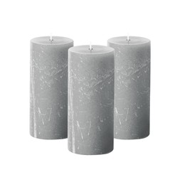 Simply Soson Grey Rustic Texture Pillar Candles 3x6 inch - Set of 3 - Unscented Decorative Grey Candles, No drip Candles, Ideal as Large Candles for Home Decor, Weddings, Holidays