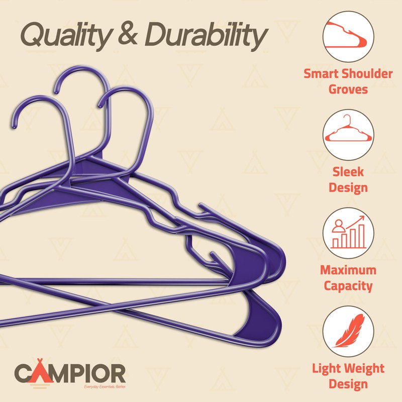 Campior Purple Plastic Hangers 10 Pack Heavy-Duty, Space-Saving, Non-Slip, Durable