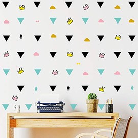 94pcs/Set Triangle Wall Stickers Vinyl Decal, DIY Home Decor Kids/Children Room Decor Stickers, Lovely Crown Clouds Bow Tree Wall Sticker (Colorful)