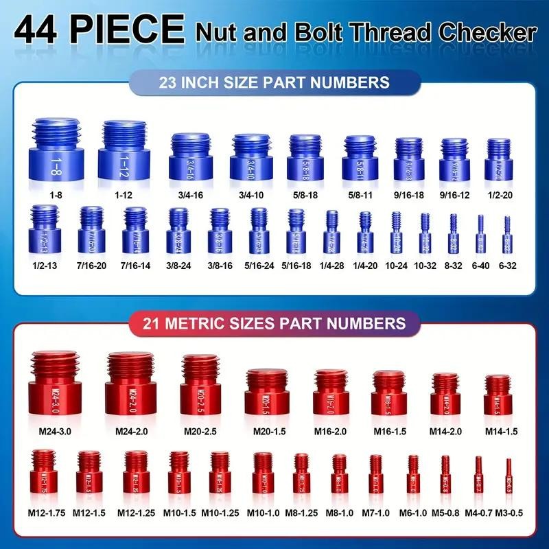 44Pcs Alloy Nut and Bolt Thread Inspector, Charge-Free Thread Gauge,