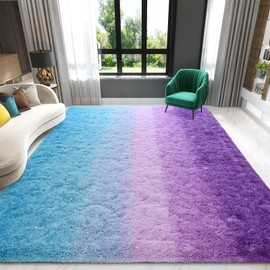 Zedrew Zedrew Purple-Blue Area Rugs Fluffy Carpets, 4x6 Feet Indoor Plush Rug for Bedroom Living Room, Tie-Dye Rectangular Modern Rug for Kids Girls Nursery Room, Shaggy Rug for Home Decor
