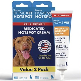TropiClean HomeVet Crema medicada, tratamiento de puntos calientes para perros, alivio rápido de la picazón, con clorhexidina e hidrocortisona de fuer