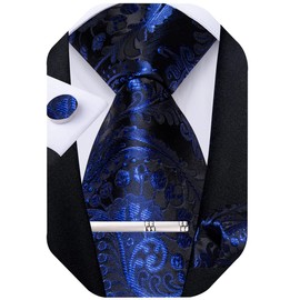 DiBanGu - Juego de gemelos de seda para hombre, corbata tejida y bolsillo con clip cuadrado, caja de regalo para bodas y fiestas, Paisley azul real, Talla única