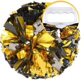 AUHOKY 4 Packs Metallic Cheerleading Cheer Pom Poms, Fluffy Cheerleader Pompoms with Finger-Friendly Ring, Cheering Pom poms for Squad Team Sports Game Dance Dress Party Kids Adults(Black/Gold)