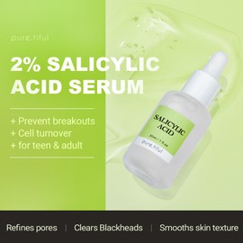 pure.tiful 2% Salicylic Acid (BHA) Serum for Acne & Blackheads - Unclogs Pores, Oil Control, Sensitive-Skin Safe, Fragrance-Free,1 fl.oz