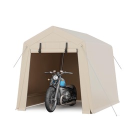 GarveeLife 6x8 FT Portable Outdoor Storage Shed with 2 Roll-Up Zipper Doors & Vents, 240G Heavy-Duty Shelter Waterproof PE Tarp, UV-Resistant Carport for Motorcycle, Firewood, Tools -Khaki