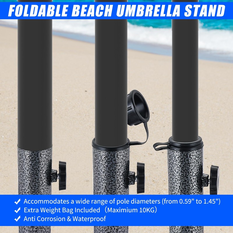 FLKQC Foldable Beach Umbrella Stand, Portable and Adjustable Sunshade Holder