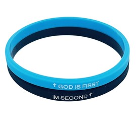 MMIUAEG 2PCS GOD IS FIRST BRACELET, GOD IS FIRST IM SECOND Motivational Inspirational Bracelets, Bible Verses Cross Bracelets Christian Faith Rubber Bracelets for Women Men-blueblack