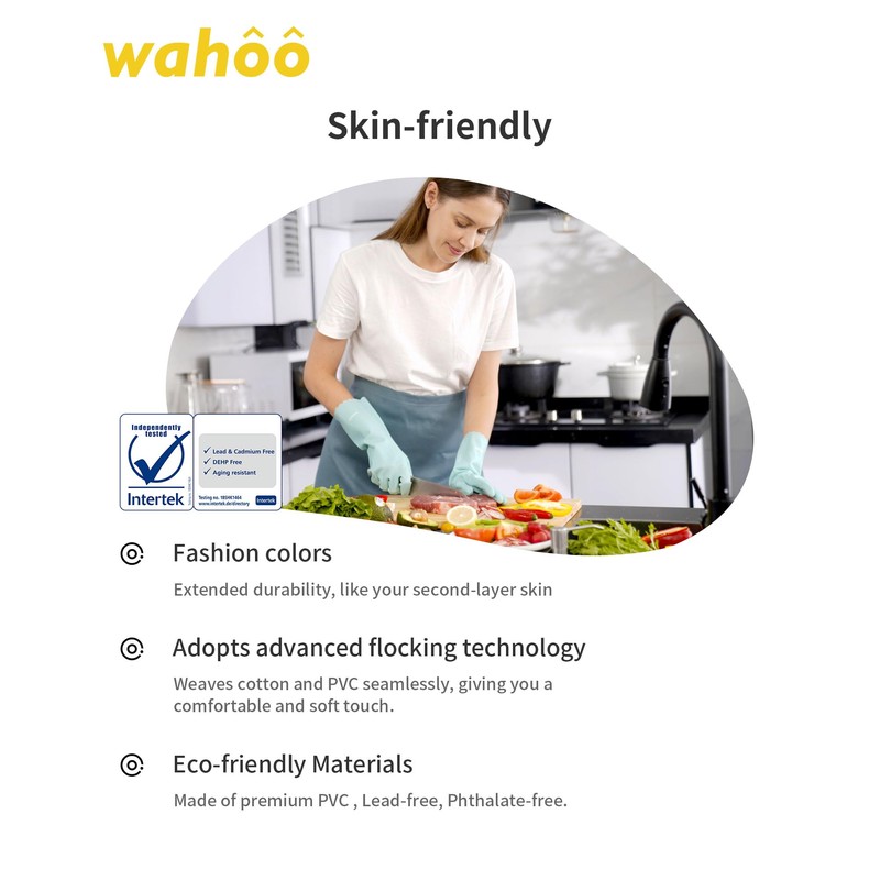 LANON wahoo Skin-Friendly Cleaning Gloves, Dishwashing Kitchen Gloves with Cotton