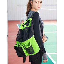 Lohol Mochila de malla con cordón y bolsa para zapatos, saco de cuerda de natación duradero con asa para deportes, gimnasio, yoga, playa, viajes, Verde-1