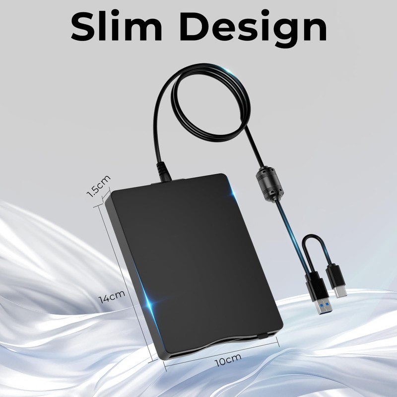 MthsTec USB Floppy Drive, 3.5" External USB & Type-C Floppy