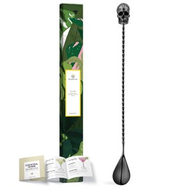 Homestia 12-Inch Stainless Steel Cocktail Spoon with Skull Handle - Perfect for Mixing & Layering Drinks in Tall Cups, Bar & Shakers - Durable Long Handle Bar Stirrer (Black)