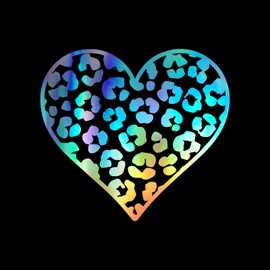 Leopard Print Heart Decal Vinyl Sticker Auto Car Truck Wall Laptop | Holographic | 5.5" x 5.5"