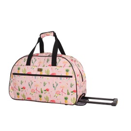Lucas Designer Carry On Luggage Collection - Lightweight Pattern 22 Inch Duffel Bag- Weekender Overnight Business Travel Suitcase with 2- Rolling Wheels (22in, Flamingo)