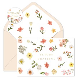 Whaline 24 Pack Beyond Grateful Floral Thank You Cards with Envelopes Stickers Watercolor Flower Greeting Cards Blank Note Cards for Spring Wedding Baby Shower Birthday Bridal Shower Party, 4 x 6 In