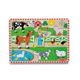 Melissa & Doug Old MacDonald's Farm Song Puzzle – 8-Piece Wooden Peg Puzzle with Light-Activated Sounds, Music Learning Toy for Toddlers and Preschoolers Ages 2+