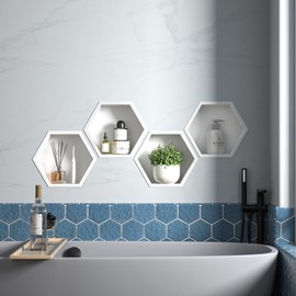 Bernkot Hexagon Shower Niche, 304Stainless Steel Wall Niche for Bathroom Storage and Decoration, No Tile Needed (Matte White)