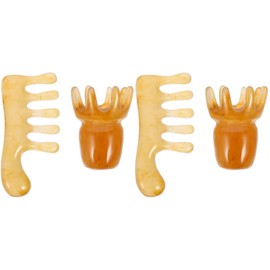 Healeved 4 Pieces Resin Massage Comb, Gua Sha Stone Facial Massage Tool Scraper Comb Gua Sha for Head Floor, Anti-Static Comb, Beeswax