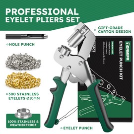 Professional Magnetic Eyelet Punch Kit - Tonmifr 10mm Grommet Hole Punch Plier with 300pcs Metal Grommet Eyelets, Ideal for Punching Holes in PVC Banners, Tarpaulins, Leather, Home Decoration & More