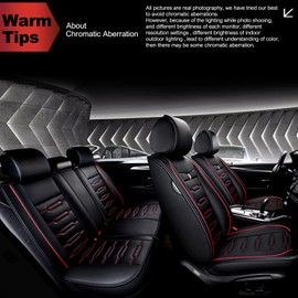 AOMSAZTO Truck Seat Covers Full Set Fit for 2009-2024 Dodge Ram 1500 2500 3500 Crew Cab Regular Cab Pickup Waterproof Faux Leather Car Seat Protector Vehicle Cushion Covers(5 Seater,Black&Redline)