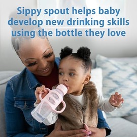 Dr. Brown's Milestones Narrow Sippy Spout Bottle with 100% Silicone, Easy-Grip Handles and Soft Sippy Spout, 8oz/250mL, Light Pink and Ecru, 2-Pack, 6