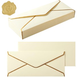 100 Pack #10 Business Envelopes with Gold Border, Self Seal Standard Envelopes with Gold Stickers for Office, Checks, Letter Mailing, Invoices, 4 1/8 x 9 1/2 Inches (Cream Color)