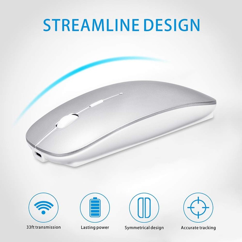 YOMYM Mouse inalámbrico Bluetooth, 2.4GHz Mouse Óptico Inalámbrico con 2400