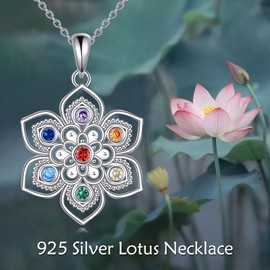 AINFQY Lotus Necklace 925 Sterling Silver Opal Lotus Flower Pendant Necklace Moonstone Lotus Jewelry Gifts for Women (Colorful Lotus)