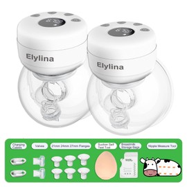 Elylina Wearable Breast Pump Hands Free｜Electric, Portable & Hands-Free, Super Quiet & Strong Suction, 2 Modes 9 Levels, Easy Clean, Auto Memory, All-Day Battery, 3 Flange Sizes (21mm/24mm/27mm)