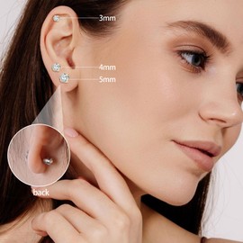 3 Pairs Stud Earrings for Women Men, WGXIA 3-5MM Cubic Zirconia Flat Back Silver Stud Earrings Stainless Steel Hypoallergenic Cartilage cz Earrings Set Gifts for Teen Girls