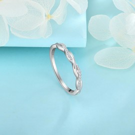 FJ Infinity Eternity Promise Ring 925 Sterling Silver Twisted Stackable Ring Wedding Band Statement Rings for Women Size S