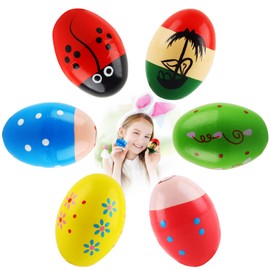 Wooden Eggs Musical Instruments x 6 Pieces, SilverChry Easter Eggs Made of Wood, Wooden Eggs for Hand Painting, Wooden Egg Shaker, Wooden Eggs Easter, Rattle Eggs Set, Wooden Eggs Toy Children