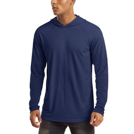 MAGCOMSEN Fishing Shirts for Men Long Sleeve with Hooded Rash Guards UPF 50+ Sun Protection Hiking Active Athletic Shirts Navy