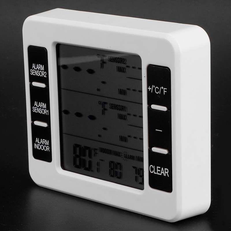 Refrigerator Thermometer Wireless Indoor LCD Digital Freezer Alarm Thermometerwith 2