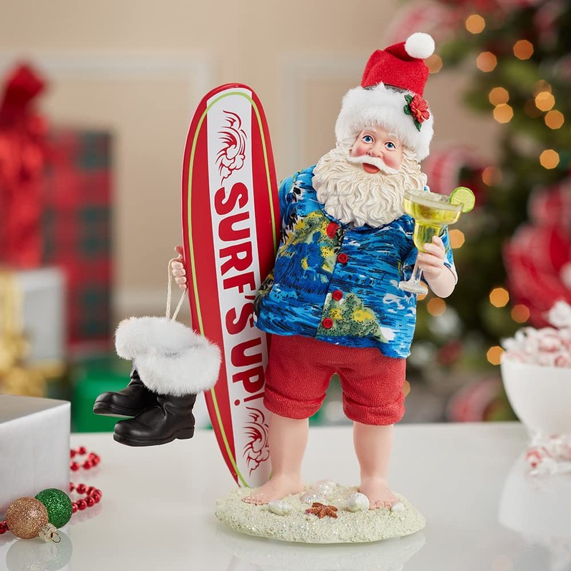 Kurt S. Adler 11-Inch Fabriché Santa with Surfboard and Drink