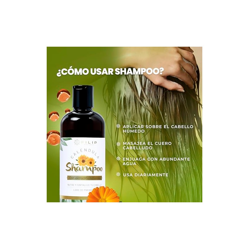Shampoo Natural de Caléndula | Limpieza Profunda, Suavidad y Reparación