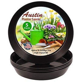Austin Planter 21 Inch (19 Inch Base) 5 Pack Plant Saucers - Black Colored Polypropylene – Heavy Duty Indoor/Outdoor Tray and Drip Pan – Collects Flower Pot Drainage and Excess Water– Made in USA