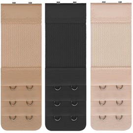 Lethiemta 3PCS Bra Extenders, Stainless Steel Hook Stretchy Women's Bra Extenders, Soft and Comfortable Bra Strap Extender with 2 Hooks 3 Row Bra Extension for Girls (Black+Apricot+Skin Color-2 Hook)
