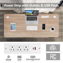 Legooin Electric Standing Adjustable Height Desk 48'' x 24''Sit Stand Desk with Charging Station, 2 USB Ports, 3 Power Outlets, 27''-46'' Lifting Range Computer Workstations(Oak)