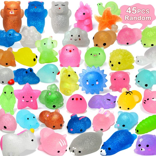 OCATO 45Pcs Mochi Squishys Toys Mini Squishies 2nd Generation Glitter Animal Squishies Party Favors for Kids Adults Stress Relief Toy Treasure Box Prize Classroom Valentine Prizes Easter Egg Fillers