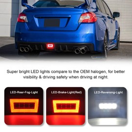 SHINEFIT LED 3-in-1 LED Rear Fog Light Assembly Compatible with WRX/STi Impreza XV Crosstrek 2011-2021, Red Brake Light White LED Reverse Light