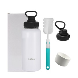 SUVIRA Stainless Steel Water Bottle/ Hot12H & Iced 24H/ Wide Mouth,Vacuum Insulated Double Wall/BPA-Free,Leakproof Lid, bouteille D'eau/Gourde isotherme-Ideal for Sport,Gym, Hiking. (White, 32 OZ)