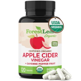 ForestLeaf Organic Apple Cider Vinegar Capsules 1200mg | USDA Organic Apple Cider Vinegar Pills w Cayenne Pepper & Ginger Root | Supports Metabolism, Detox, Digestion, Gut Health | 120 ACV Capsules