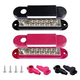 Orifort 12 Terminals Brass Bus Bar with Cover, 5.3" Power and Ground Distribution Block Brass BusBar Battery Junction for Car Boat and More (1 Pair)