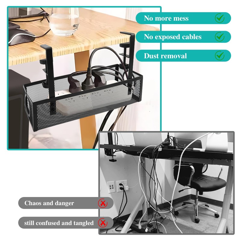 TNOMSNO Cable Management Desk, Cable Management Under Desk Drill-Free Undertable