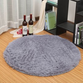 Eleoption Round Soft Shaggy Microfiber Area Rug, Anti-skid Floor Mat Room Carpets for Kids Room Children Playroom Living Room Bedroom Chair Cushion, 100cm, Gray