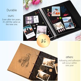 1DOT2 Self-Adhesive Photo Album, 60 Black Pages Self-Stick Page DIY Anniversary Travel Memory Book, Leather Cover, Magnetic Scrapbook Family Album for Christmas, Birthday, Valentine’s Day Gifts